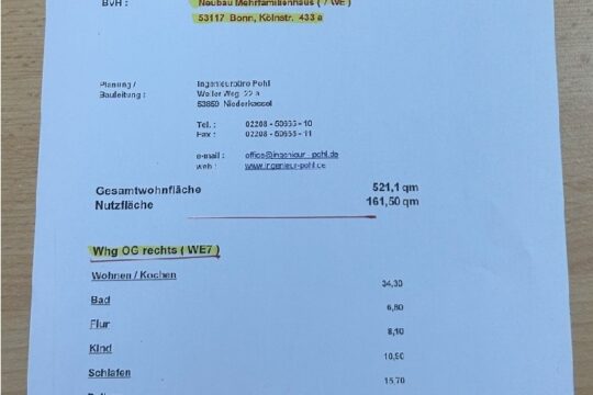 Wohnflächenberechnung ETW Nr. 7